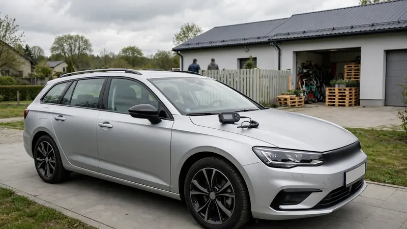 Umyte auto przygotowane do sprzedaży i miernik grubości lakieru na masce