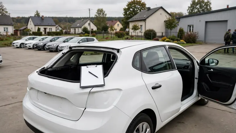 Auto z leasingu na placu przed oględzinami zwrotu z protokołem na dachu